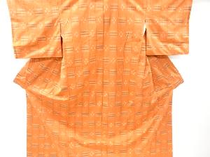 リサイクル　縞に幾何学模様織り出し手織り紬着物